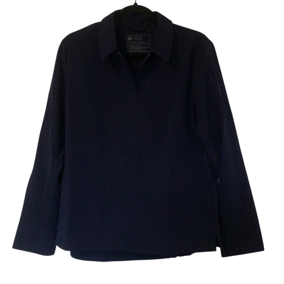 Figs Nala Long Sleeve Collard Scrub Shirt Top Navy Blue Size Large - Picture 1 of 5